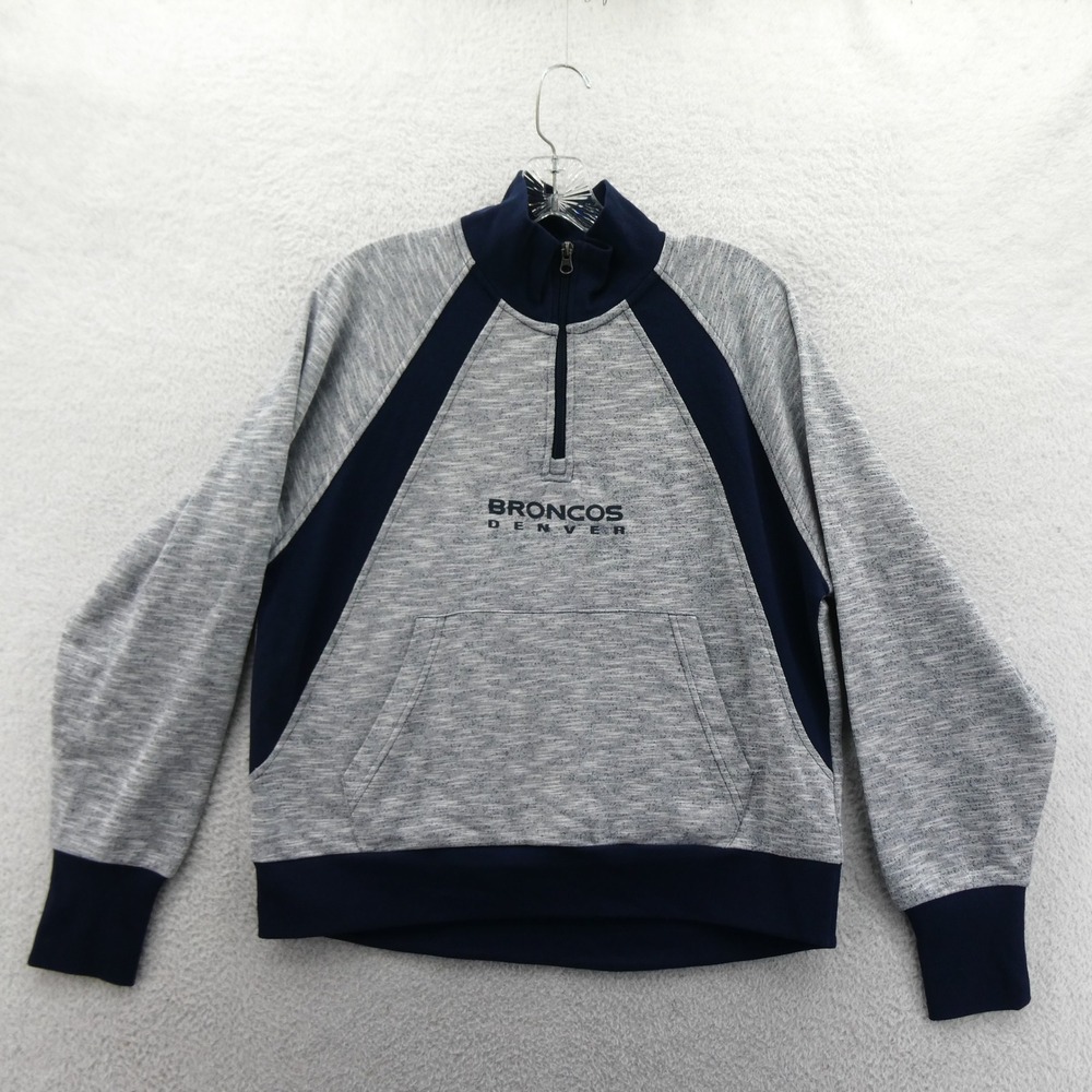 GIII 4Her‎ Pullover Women Medium Denver Broncos Grey Navy 1/4 Zip Sweatshirt New